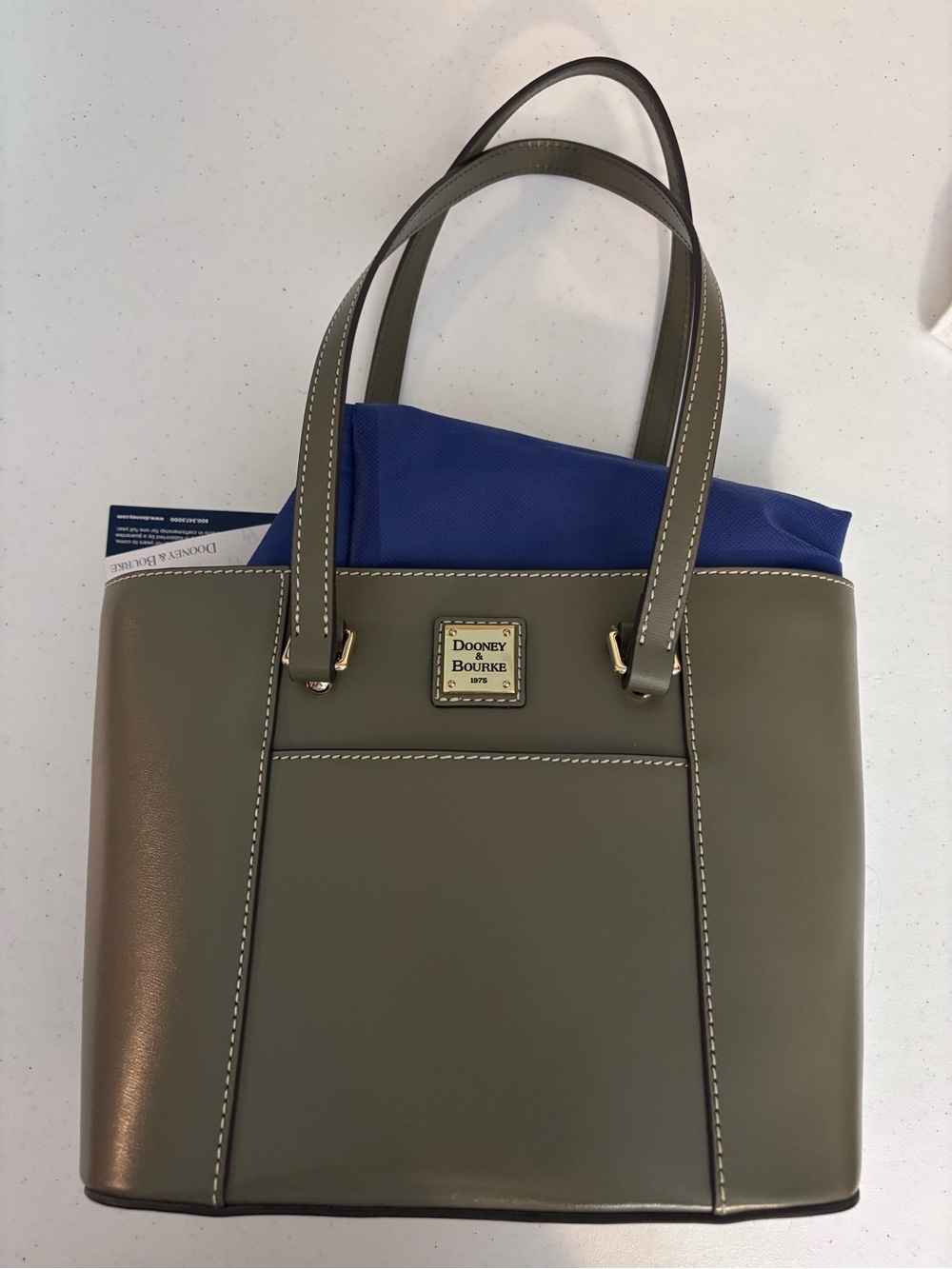 Dooney & Bourke Olive Green Leather Tote with Contrast Stitching